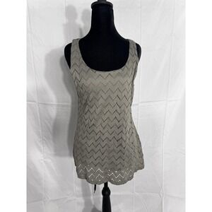 Banana Republic Women Medium Gray Chevron Lace Sleeveless Shell Tank Top Blouse